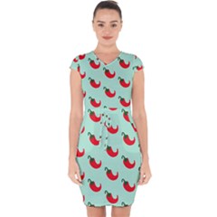 Small Mini Peppers Blue Capsleeve Drawstring Dress 