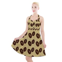 Coffee Beans Halter Party Swing Dress  by ConteMonfrey