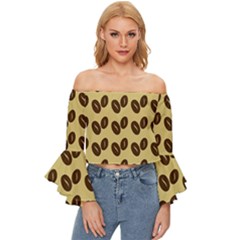 Coffee Beans Off Shoulder Flutter Bell Sleeve Top by ConteMonfrey