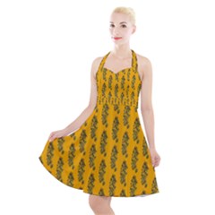 Yellow Lemon Branches Garda Halter Party Swing Dress  by ConteMonfrey