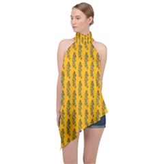 Yellow Lemon Branches Garda Halter Asymmetric Satin Top by ConteMonfrey