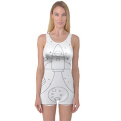 Going To Space - Cute Starship Doodle  One Piece Boyleg Swimsuit by ConteMonfrey