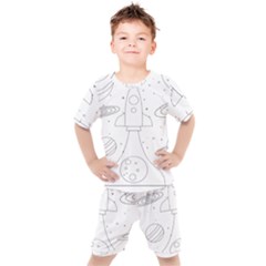 Going To Space - Cute Starship Doodle  Kids  Tee And Shorts Set by ConteMonfrey