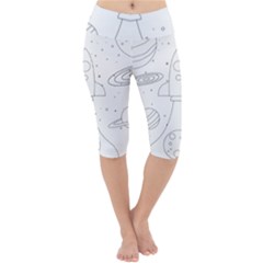 Going To Space - Cute Starship Doodle  Lightweight Velour Cropped Yoga Leggings by ConteMonfrey