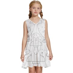 Going To Space - Cute Starship Doodle  Kids  Sleeveless Tiered Mini Dress by ConteMonfrey