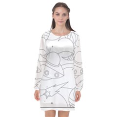 Starships Silhouettes - Space Elements Long Sleeve Chiffon Shift Dress  by ConteMonfrey