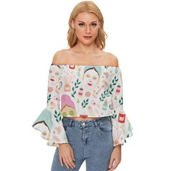 Skincare Night Off Shoulder Flutter Bell Sleeve Top by ConteMonfrey