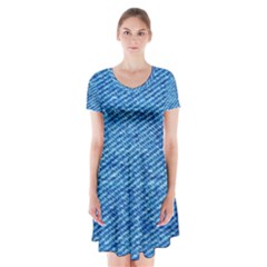 Blue Denim  Short Sleeve V-neck Flare Dress by ConteMonfrey
