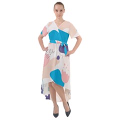 Hand-drawn-abstract-organic-shapes-background Front Wrap High Low Dress