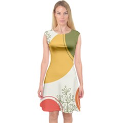 Multi Color Pattern Capsleeve Midi Dress