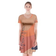 Orange Pattern Short Sleeve V-neck Flare Dress by designsbymallika