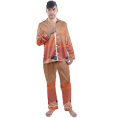Orange Pattern Men s Long Sleeve Satin Pajamas Set by designsbymallika
