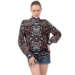 Autumn Patterns High Neck Long Sleeve Chiffon Top