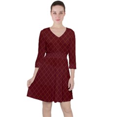 Diagonal Dark Red Small Plaids Geometric  Quarter Sleeve Ruffle Waist Dress by ConteMonfrey