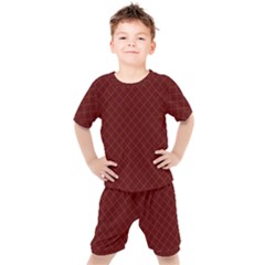Diagonal Dark Red Small Plaids Geometric  Kids  Tee And Shorts Set by ConteMonfrey