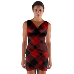 Red Diagonal Plaid Big Wrap Front Bodycon Dress by ConteMonfrey