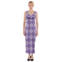 Diagonal Comfort Purple Plaids Fitted Maxi Dress