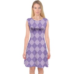 Diagonal Comfort Purple Plaids Capsleeve Midi Dress
