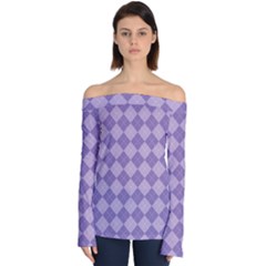 Diagonal Comfort Purple Plaids Off Shoulder Long Sleeve Top