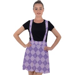 Diagonal Comfort Purple Plaids Velvet Suspender Skater Skirt by ConteMonfrey