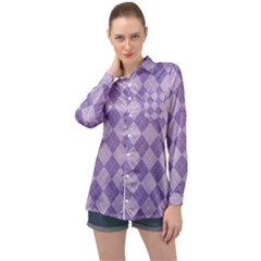 Diagonal Comfort Purple Plaids Long Sleeve Satin Shirt