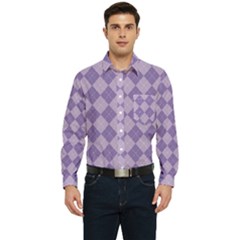 Diagonal Comfort Purple Plaids Men s Long Sleeve Pocket Shirt  by ConteMonfrey