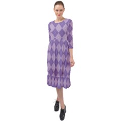 Diagonal Comfort Purple Plaids Ruffle End Midi Chiffon Dress