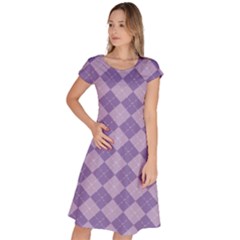 Diagonal Comfort Purple Plaids Classic Short Sleeve Dress