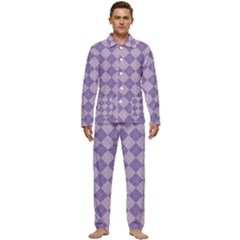 Diagonal Comfort Purple Plaids Men s Long Sleeve Velvet Pocket Pajamas Set