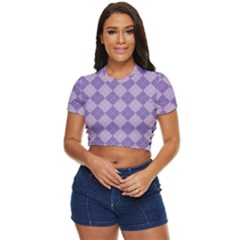 Diagonal Comfort Purple Plaids Side Button Cropped Tee