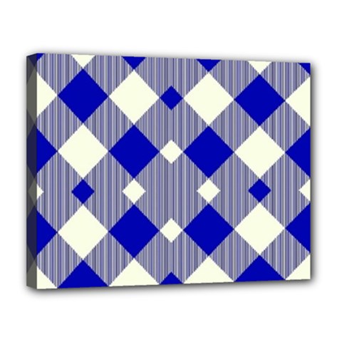 Blue Diagonal Plaids  Canvas 14  X 11  (stretched) by ConteMonfrey