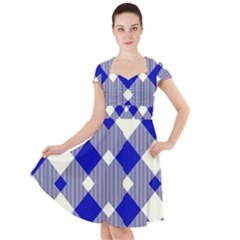 Blue Diagonal Plaids  Cap Sleeve Midi Dress by ConteMonfrey