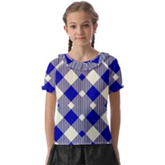 Blue Diagonal Plaids  Kids  Frill Chiffon Blouse by ConteMonfrey