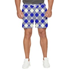 Blue Diagonal Plaids  Men s Runner Shorts