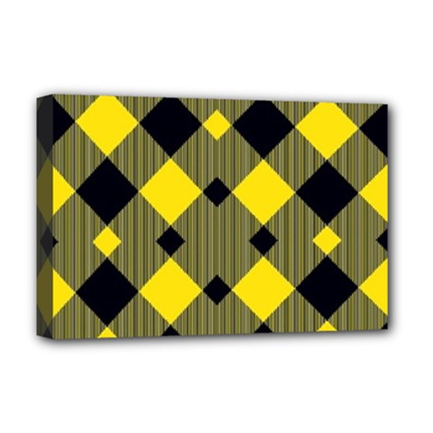 Yellow Diagonal Plaids Deluxe Canvas 18  X 12  (stretched) by ConteMonfrey