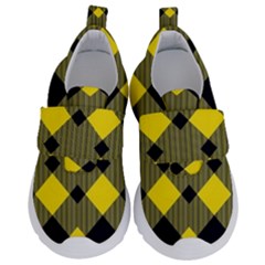 Yellow Diagonal Plaids Kids  Velcro No Lace Shoes by ConteMonfrey