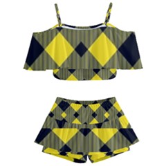 Yellow Diagonal Plaids Kids  Off Shoulder Skirt Bikini by ConteMonfrey