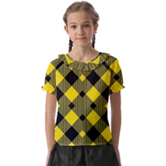 Yellow Diagonal Plaids Kids  Frill Chiffon Blouse by ConteMonfrey