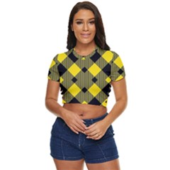 Yellow Diagonal Plaids Side Button Cropped Tee by ConteMonfrey