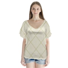 Discreet Cream Plaids V-neck Flutter Sleeve Top by ConteMonfrey