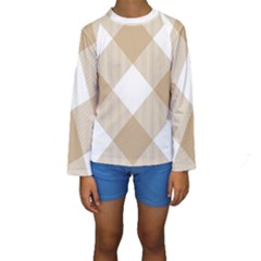 Clean Brown White Plaids Kids  Long Sleeve Swimwear by ConteMonfrey