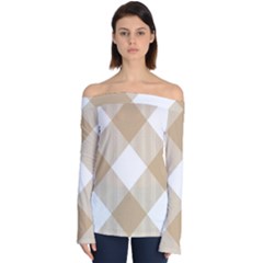 Clean Brown White Plaids Off Shoulder Long Sleeve Top by ConteMonfrey