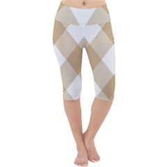 Clean Brown White Plaids Lightweight Velour Cropped Yoga Leggings by ConteMonfrey