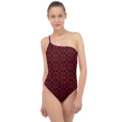 Diagonal Red Plaids Classic One Shoulder Swimsuit by ConteMonfrey