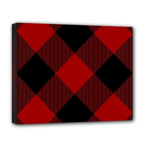 Black And Dark Red Plaids Deluxe Canvas 20  X 16  (stretched) by ConteMonfrey