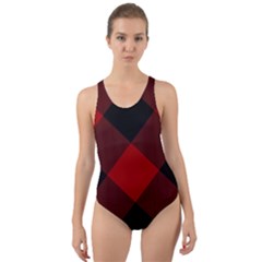 Black And Dark Red Plaids Cut-out Back One Piece Swimsuit by ConteMonfrey