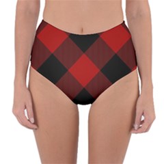 Black And Dark Red Plaids Reversible High-waist Bikini Bottoms by ConteMonfrey