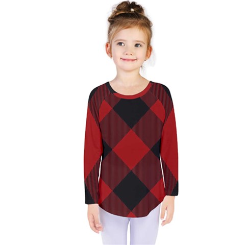 Black And Dark Red Plaids Kids  Long Sleeve Tee by ConteMonfrey