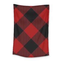 Black And Dark Red Plaids Small Tapestry
