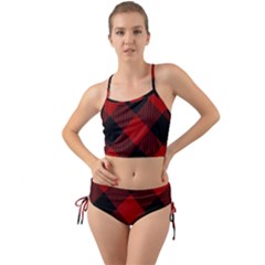 Black And Dark Red Plaids Mini Tank Bikini Set by ConteMonfrey